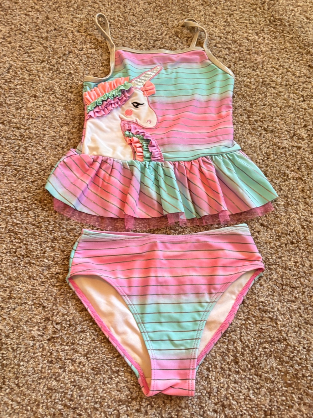 Girls Unicorn 2-Piece Swimsuit Tankini – Size 6X (Worn once)